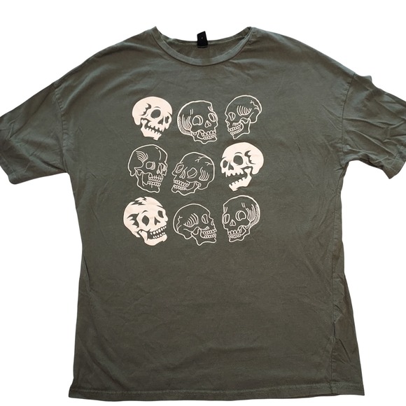 SHEIN Other - Olive Green Skull Graphic T-Shirt Mens S Cotton Tee Goth Witchy Punk Halloween